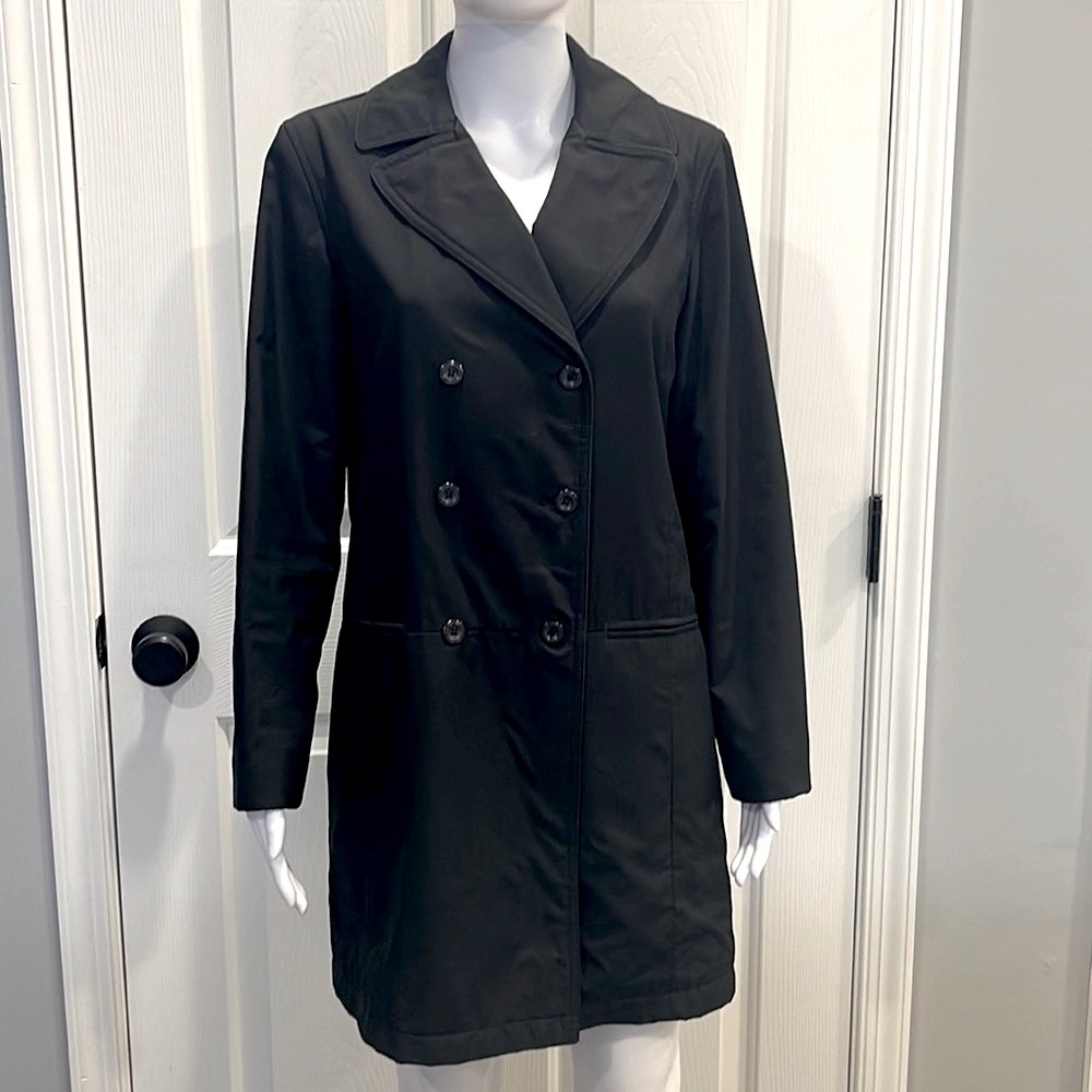 GAP Vintage Black Double Breasted Trench Waterproof Rain Pea Coat Jacket-Small - Picture 4 of 5